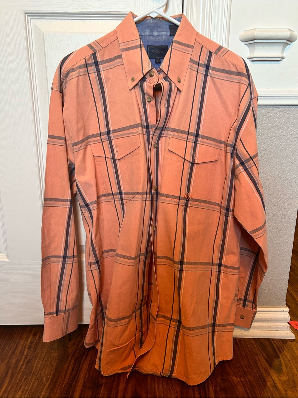 Men's Roper Orange Plaid Button-Down Shirt